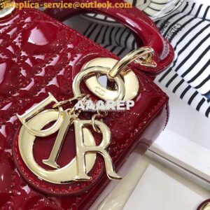 Replica Christian Dior Quilted Cherry Red Patent Leather Lady Dior Bag 2