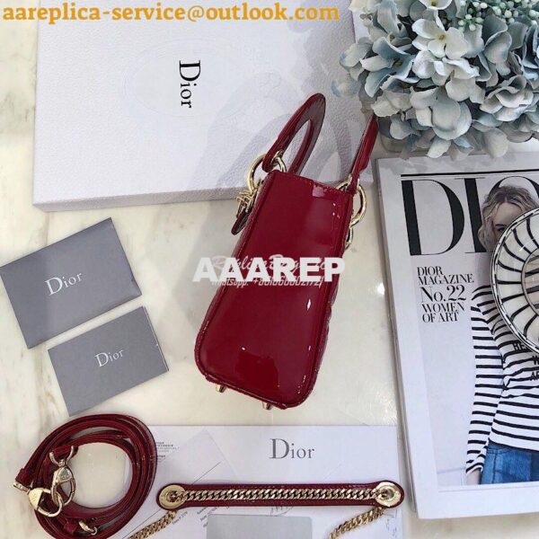 Replica Christian Dior Quilted Cherry Red Patent Leather Lady Dior Bag 9