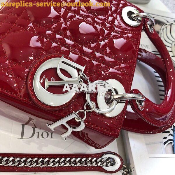 Replica Christian Dior Quilted Cherry Red Patent Leather Lady Dior Bag 13