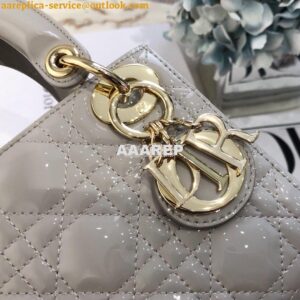 Replica Christian Dior Quilted Grey Patent Leather Lady Dior Bag 2