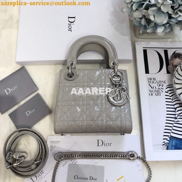 Replica Christian Dior Quilted Grey Patent Leather Lady Dior Bag 11