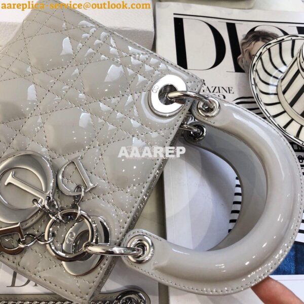 Replica Christian Dior Quilted Grey Patent Leather Lady Dior Bag 13