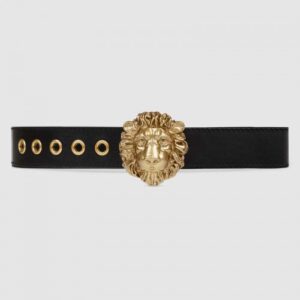 Replica Gucci Leather belt with lion head buckle 623163