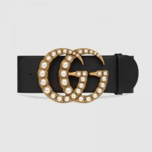 Replica Gucci Wide leather belt with pearl Double 453261