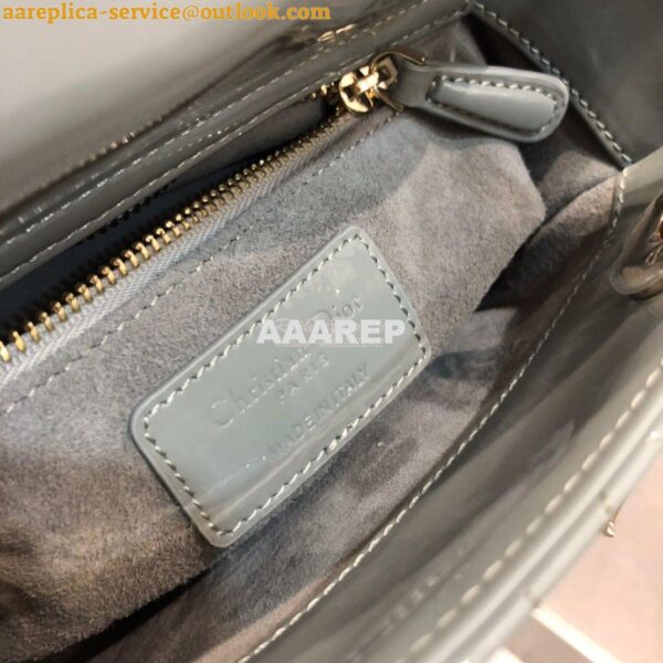 Replica Christian Dior Quilted Stone Grey Patent Leather Lady Dior Bag 10