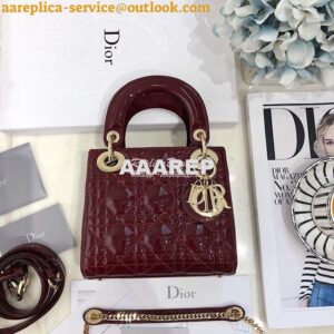 Replica Christian Dior Quilted Wine Red Patent Leather Lady Dior Bag