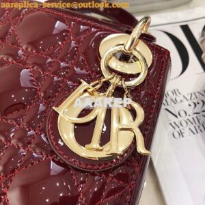 Replica Christian Dior Quilted Wine Red Patent Leather Lady Dior Bag 2