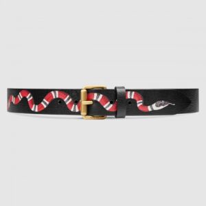 Replica Gucci Black Kingsnake Print Leather Belt With Square Buckle