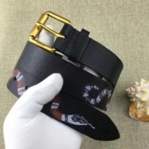 Replica Gucci Black Kingsnake Print Leather Belt With Square Buckle 2