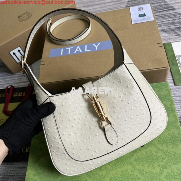 Replica Gucci 636709 Jackie 1961 Small Ostrich skin Bag Beige 10