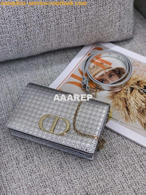 Replica Dior 30 Montaigne 2-in-1 Pouch in Metallic Silver Microcannage 2