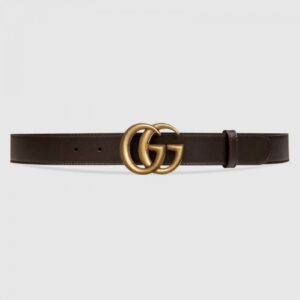 Replica Gucci Leather belt with Double G buckle dark brown