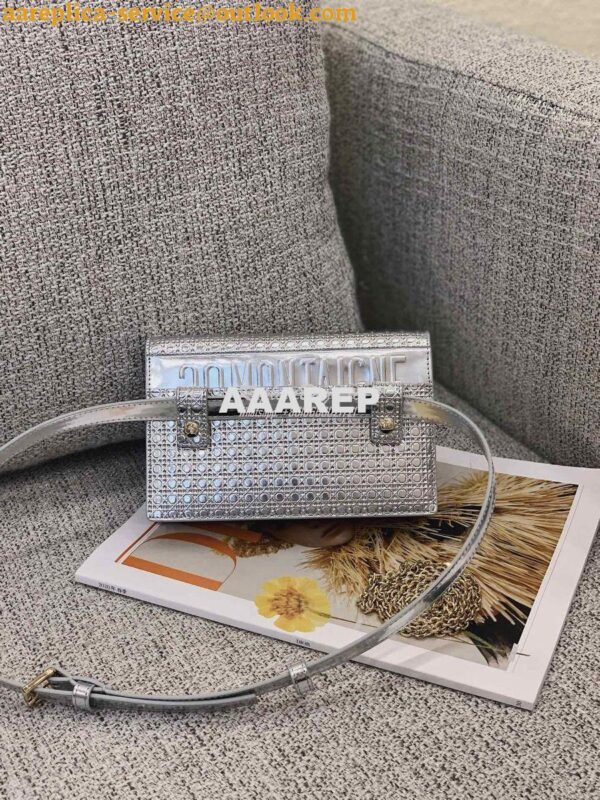 Replica Dior 30 Montaigne 2-in-1 Pouch in Metallic Silver Microcannage 9