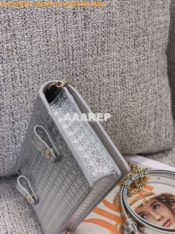 Replica Dior 30 Montaigne 2-in-1 Pouch in Metallic Silver Microcannage 10