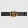 Replica Gucci Leather belt with Double G buckle dark brown