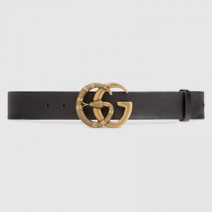 Replica Gucci Leather belt with Double G buckle with snake black 458949