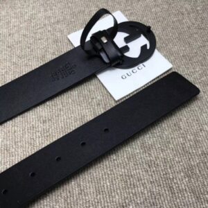 Replica Gucci Leather belt with interlocking G Black Buckle 368186 2