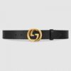 Replica Gucci Leather belt with interlocking G buckle Brown 474347 2