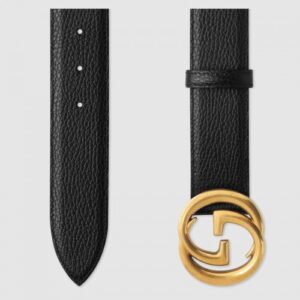 Replica Gucci Leather belt with interlocking G buckle Black 474347 2