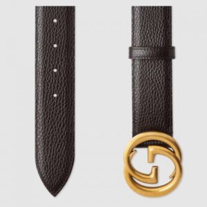 Replica Gucci Leather belt with interlocking G buckle Brown 474347 2