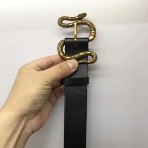 Replica Gucci Leather belt with snake buckle black 458935 2