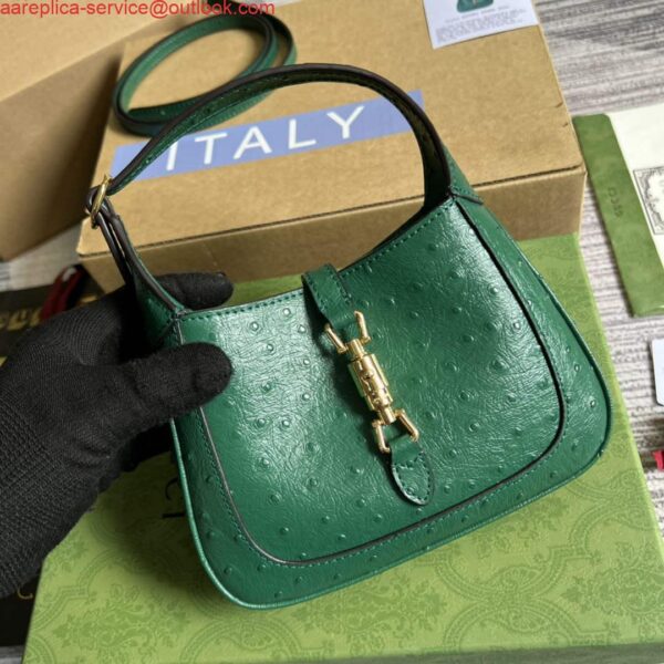 Replica Gucci 637091 Jackie 1961 Mini Ostrich skin Shoulder Bag Green 3