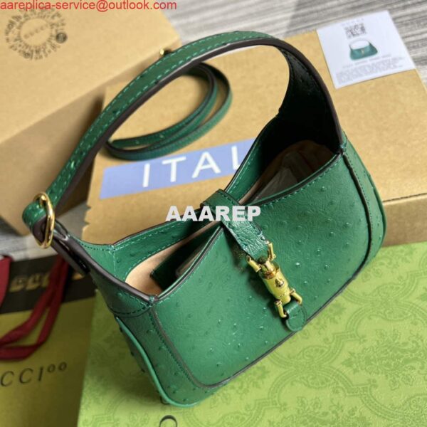 Replica Gucci 637091 Jackie 1961 Mini Ostrich skin Shoulder Bag Green 9