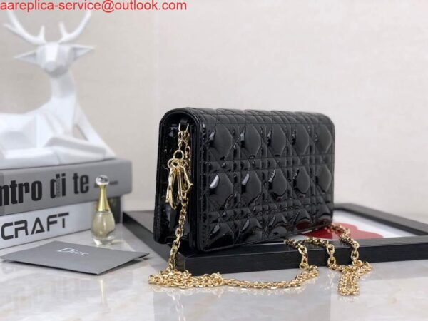 Replica Dior S0204 Lady Dior Pouch Patent Cannage Calfskin Black 2