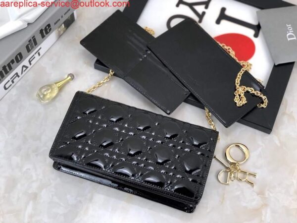 Replica Dior S0204 Lady Dior Pouch Patent Cannage Calfskin Black 3