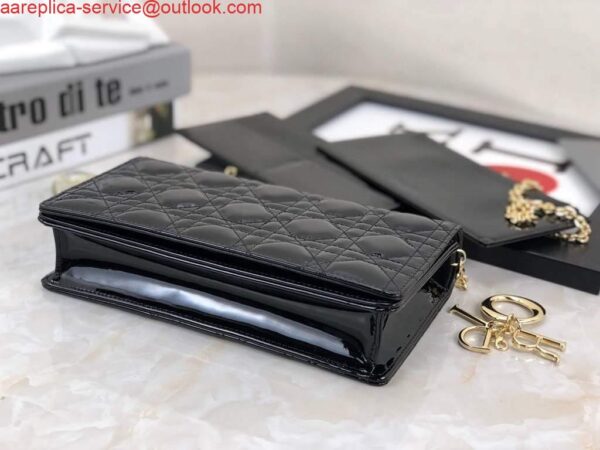 Replica Dior S0204 Lady Dior Pouch Patent Cannage Calfskin Black 4