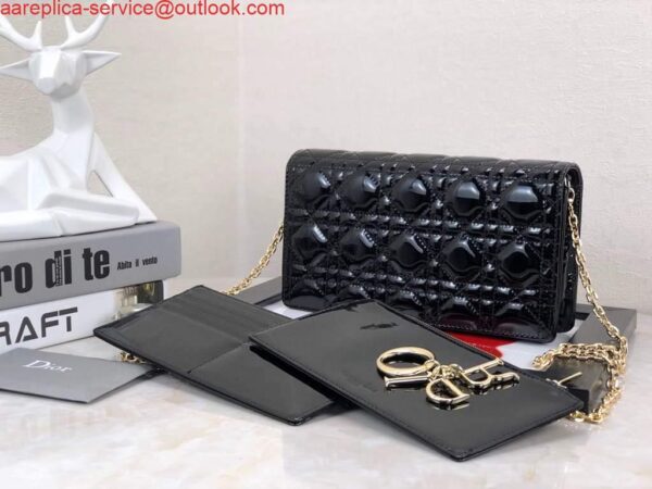 Replica Dior S0204 Lady Dior Pouch Patent Cannage Calfskin Black 5