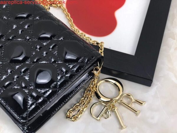 Replica Dior S0204 Lady Dior Pouch Patent Cannage Calfskin Black 6