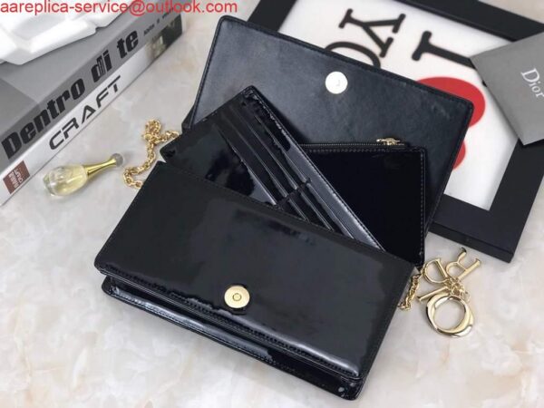 Replica Dior S0204 Lady Dior Pouch Patent Cannage Calfskin Black 8