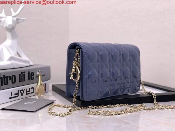 Replica Dior S0204 Lady Dior Pouch Patent Cannage Calfskin Blue 3