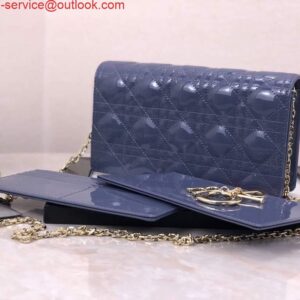 Replica Dior S0204 Lady Dior Pouch Patent Cannage Calfskin Blue 2