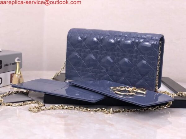 Replica Dior S0204 Lady Dior Pouch Patent Cannage Calfskin Blue 4