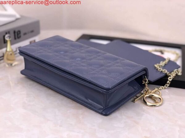 Replica Dior S0204 Lady Dior Pouch Patent Cannage Calfskin Blue 5