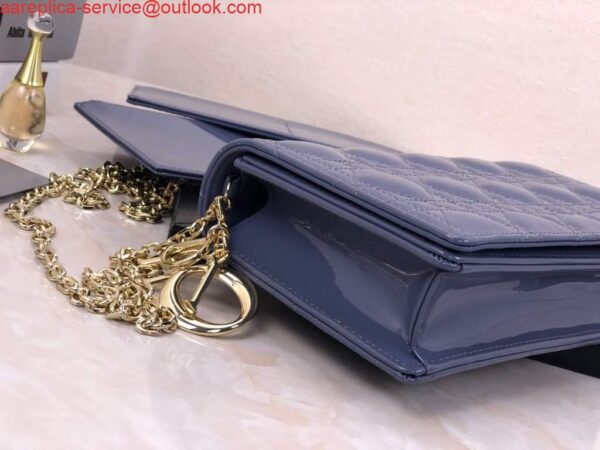 Replica Dior S0204 Lady Dior Pouch Patent Cannage Calfskin Blue 8