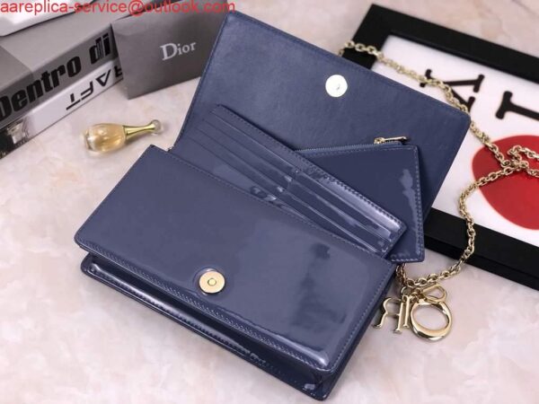 Replica Dior S0204 Lady Dior Pouch Patent Cannage Calfskin Blue 9