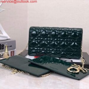 Replica Dior S0204 Lady Dior Pouch Patent Cannage Calfskin Dark green 2