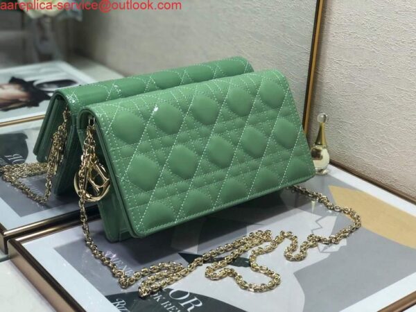 Replica Dior S0204 Lady Dior Pouch Patent Cannage Calfskin Green 3