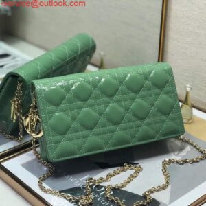 Replica Dior S0204 Lady Dior Pouch Patent Cannage Calfskin Green 2