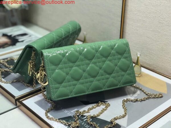 Replica Dior S0204 Lady Dior Pouch Patent Cannage Calfskin Green 4