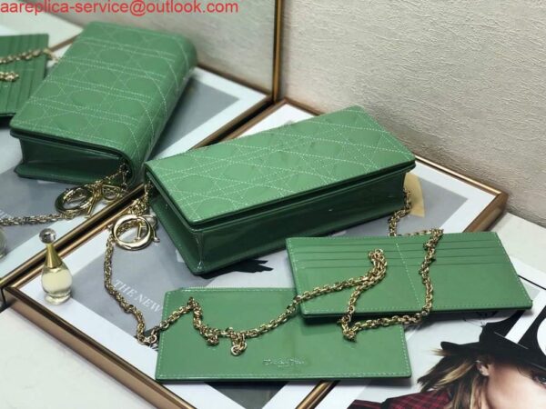 Replica Dior S0204 Lady Dior Pouch Patent Cannage Calfskin Green 6