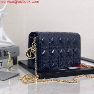 Replica Dior S0204 Lady Dior Pouch Patent Cannage Calfskin Navy Blue