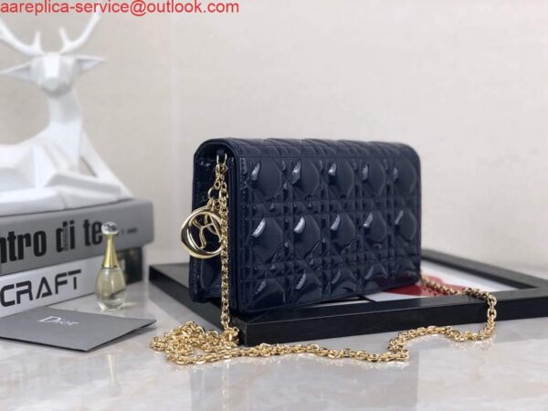 Replica Dior S0204 Lady Dior Pouch Patent Cannage Calfskin Navy Blue 3