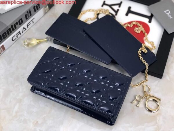 Replica Dior S0204 Lady Dior Pouch Patent Cannage Calfskin Navy Blue 5