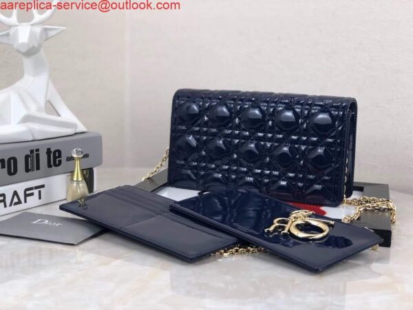 Replica Dior S0204 Lady Dior Pouch Patent Cannage Calfskin Navy Blue 6