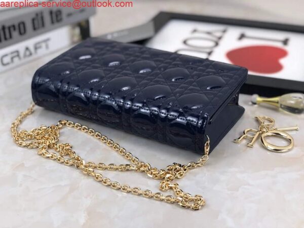 Replica Dior S0204 Lady Dior Pouch Patent Cannage Calfskin Navy Blue 7