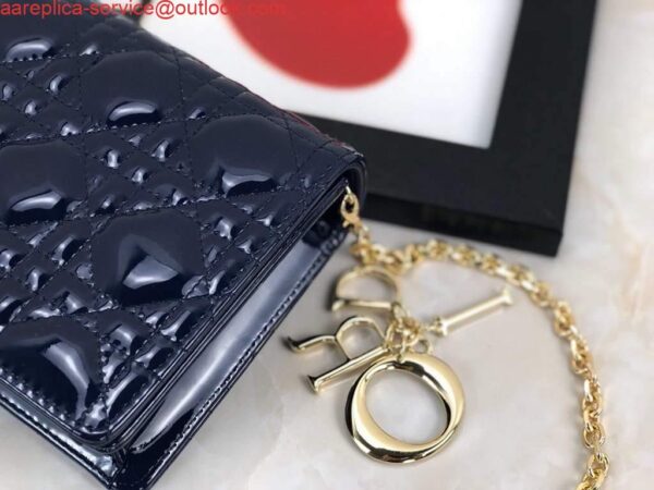 Replica Dior S0204 Lady Dior Pouch Patent Cannage Calfskin Navy Blue 8